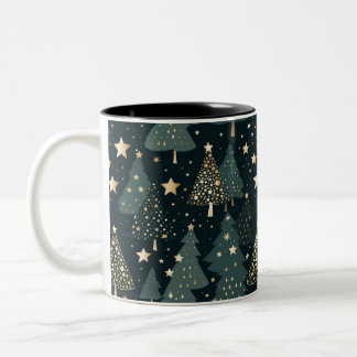 クリスマスツリー金ゴールドグリーンパターンデコール ツートーンマグカップ