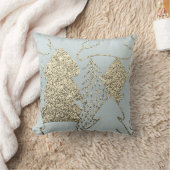 クリスマスツリー金ゴールドシャンパングリッターグレーブルー クッション (ブランケット)