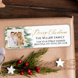 クリスマスツリー金ゴールドスクリプトフォト差出人住所 ラベル