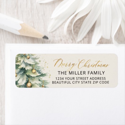 クリスマスツリー金ゴールドスクリプト差出人住所ラベル ラベル (インサイチュ)