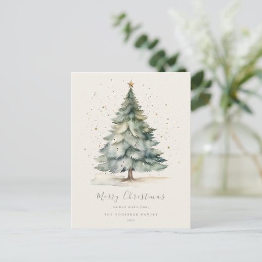 クリスマスツリー金ゴールドスターファミリーポストカード ポストカード (スタンド正面)