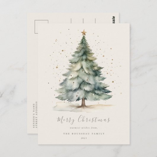 クリスマスツリー金ゴールドスターファミリーポストカード ポストカード (正面/裏面)