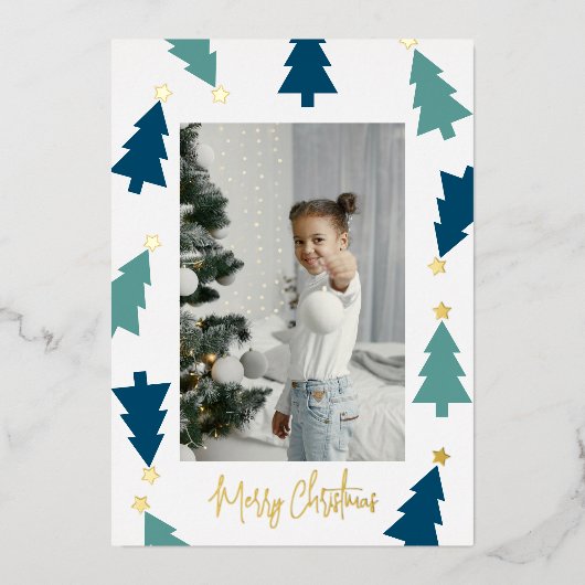 クリスマスツリー金ゴールドスター5写真両面 箔シーズンカード (正面)