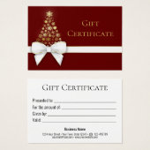 クリスマスツリー金ゴールドスノーフレーク白い弓ギフトカード (正面&裏面)