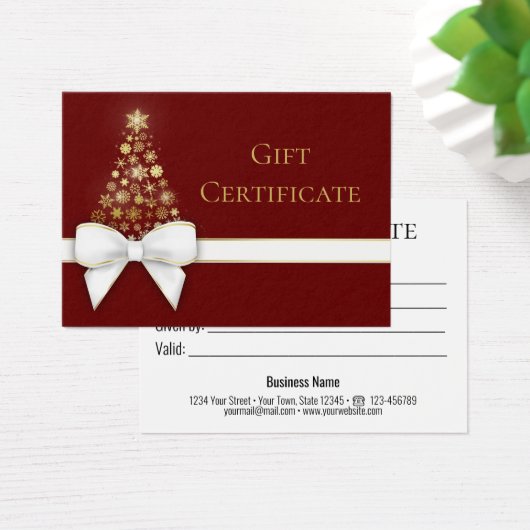 クリスマスツリー金ゴールドスノーフレーク白い弓ギフトカード (デスク)