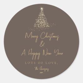 クリスマスツリー金ゴールドスパークルシンプルーホリデー ラウンドシール