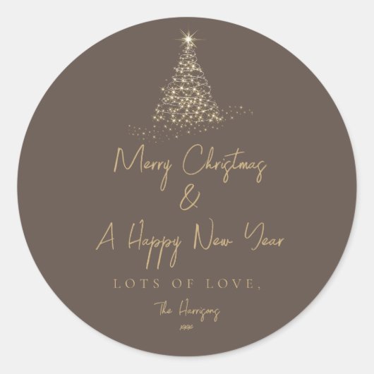 クリスマスツリー金ゴールドスパークルシンプルーホリデー ラウンドシール (正面)