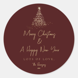 クリスマスツリー金ゴールドスパークルシンプルーホリデー ラウンドシール