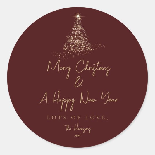 クリスマスツリー金ゴールドスパークルシンプルーホリデー ラウンドシール (正面)