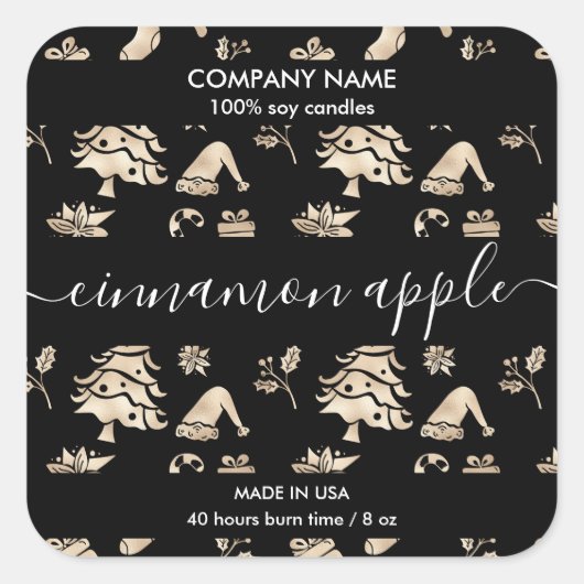 クリスマスツリー金ゴールドパターンキャンドルラベル スクエアシール (正面)