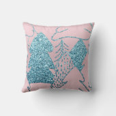 クリスマスツリー金ゴールドブルーグリッタープリズムピンク海 クッション (裏面)