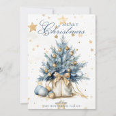 クリスマスツリー金ゴールドブルー書道水色 シーズンカード (正面)