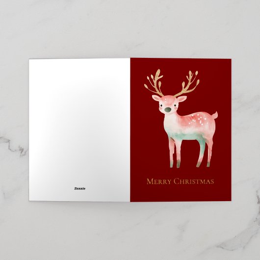 クリスマスツリー金ゴールドホワイトピンクミントピースジョイ 箔グリーティングカード (外側レイダウン)