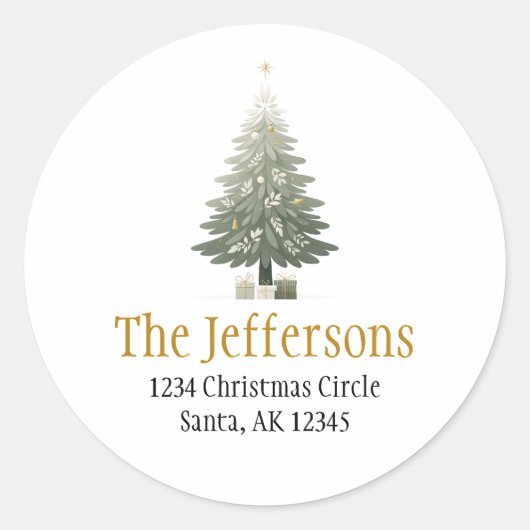 クリスマスツリー金ゴールド差出人住所 ラウンドシール (正面)