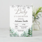 クリスマスツリー銀雪片ベビーシャワー 招待状 (スタンド正面)