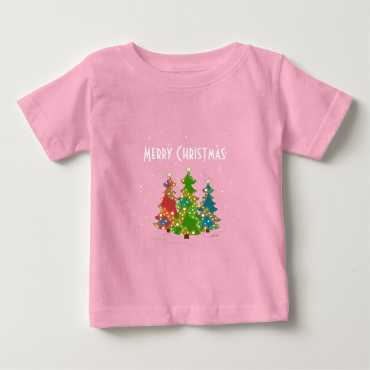 クリスマスツリー雪お洒落片おもしろい赤 ベビーTシャツ (正面)