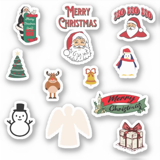 クリスマスツリー雪だるまエルクエンジェルペンギン シール (正面)