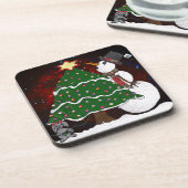 クリスマスツリー雪だるまサプライズプリント コースター (左側)