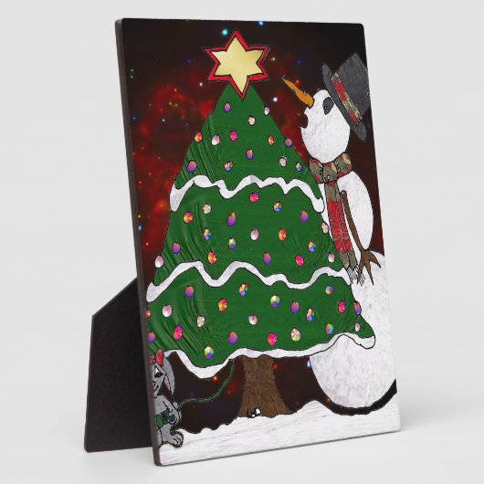 クリスマスツリー雪だるまサプライズプリント フォトプラーク (側面)