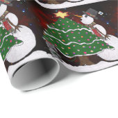 クリスマスツリー雪だるまサプライズプリント ラッピングペーパー (ロールコーナー)