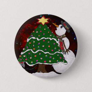 クリスマスツリー雪だるまサプライズプリント 缶バッジ