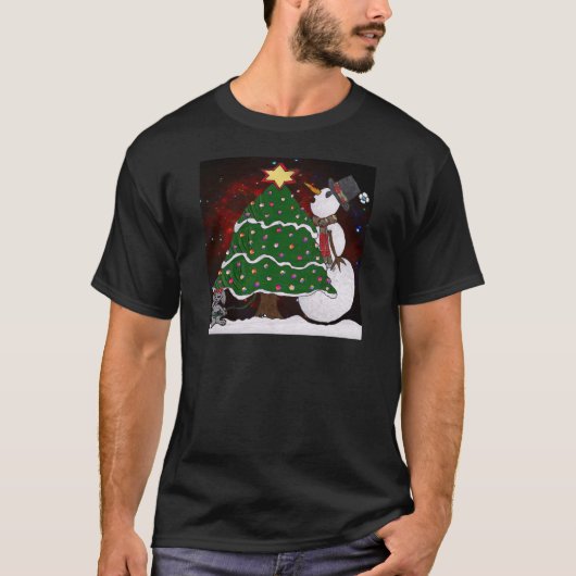 クリスマスツリー雪だるまサプライズプリント Tシャツ (正面)