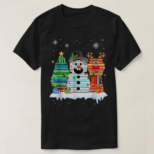 クリスマスツリー雪だるまトナカイ帳スタックティー Tシャツ (デザイン正面)