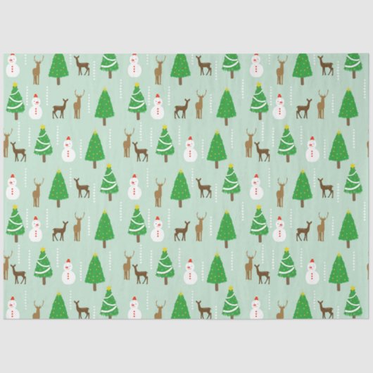 クリスマスツリー雪だるまトナカイ雪 薄葉紙 (正面)