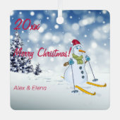 クリスマスツリー雪だるまメタルスクエアオーナメント メタルオーナメント (正面)