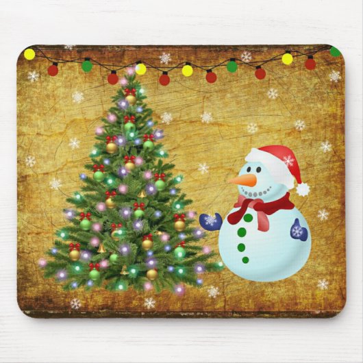 クリスマスツリー雪だるま マウスパッド (正面)