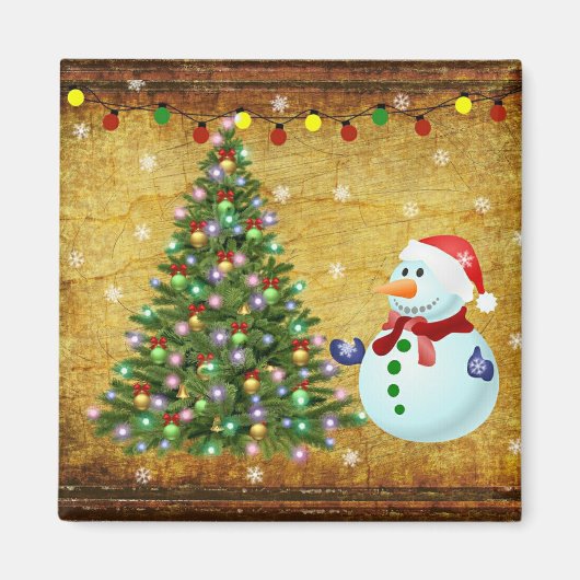 クリスマスツリー雪だるま マグネット (正面)