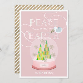 クリスマスツリー雪のグローブピンクのクリスマスカード 招待状