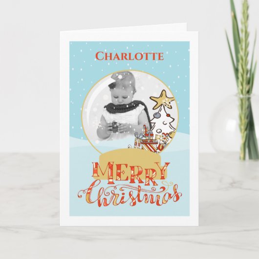 クリスマスツリー雪のグローブフォトカード シーズンカード (正面)