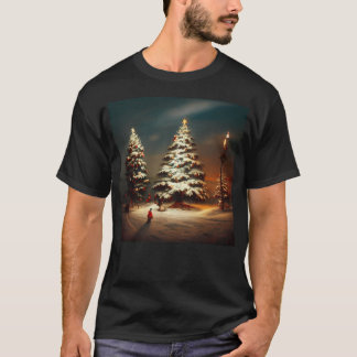 クリスマスツリー雪のシーン Tシャツ