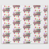 クリスマスツリー雪のライト付きレッドトラック ラッピングペーパー (フラット)