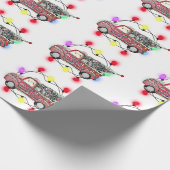 クリスマスツリー雪のライト付きレッドトラック ラッピングペーパー (角)