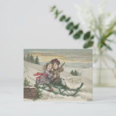 クリスマスツリー雪の冬を過ごす子供たち シーズンポストカード (スタンド正面)