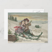 クリスマスツリー雪の冬を過ごす子供たち シーズンポストカード (正面/裏面)