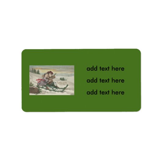 クリスマスツリー雪の冬を過ごす子供たち ラベル (正面)