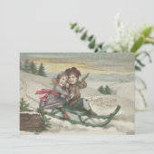 クリスマスツリー雪の冬を過ごす子供たち 招待状 (スタンド正面)