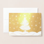 クリスマスツリー雪の夜の星空の写真 箔カード (封筒付き正面)