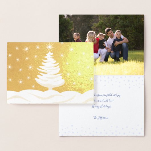 クリスマスツリー雪の夜の星空の写真 箔カード (ディスプレー)