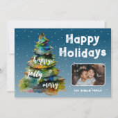 クリスマスツリー雪の水の色の家族写真 シーズンカード (正面)