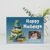クリスマスツリー雪の水の色の家族写真 シーズンカード (スタンド正面)