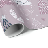 クリスマスツリー雪の結晶が灰色のクリスマス ラッピングペーパー (ロールコーナー)