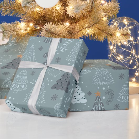 クリスマスツリー雪の結晶を行うグリーンクリスマス ラッピングペーパー (クリスマス)