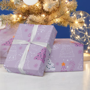 クリスマスツリー雪の結晶を鳩パープルクリスマス ラッピングペーパー