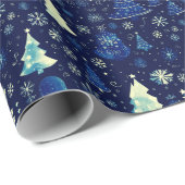 クリスマスツリー雪の結晶ブルークリスマス ラッピングペーパー (ロールコーナー)