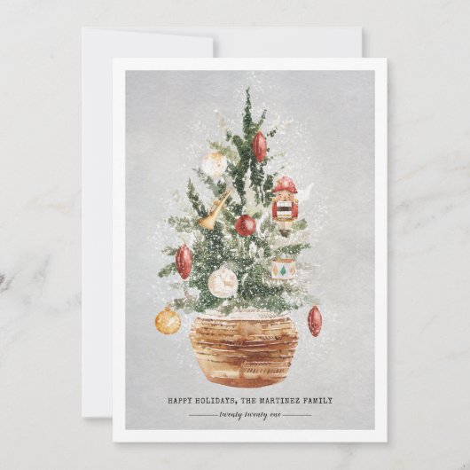 クリスマスツリー雪ハッピーホリデーズクリスマスカード (正面)