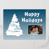 クリスマスツリー雪ファミリーフォトシルバー 箔シーズンカード (正面)